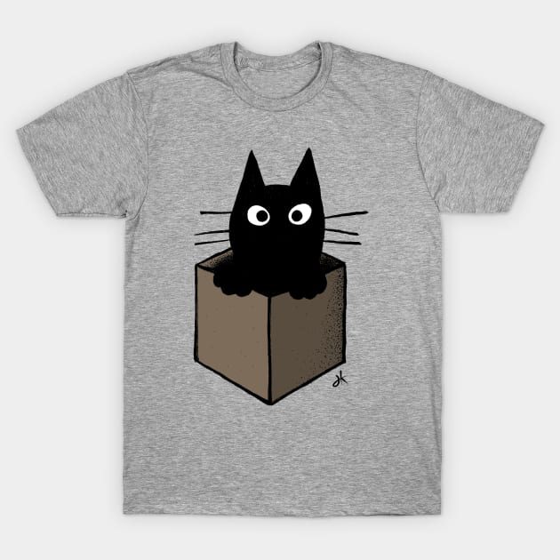 Black Cat in a Cardboard Box T-Shirt by Coffee Squirrel